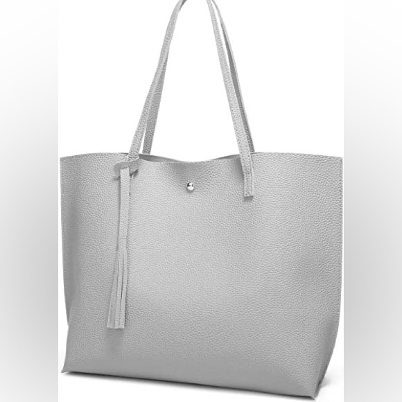 GREY SOFT FAUX LEATHER TOTE SHOULDER BAG - Picture 3 of 5